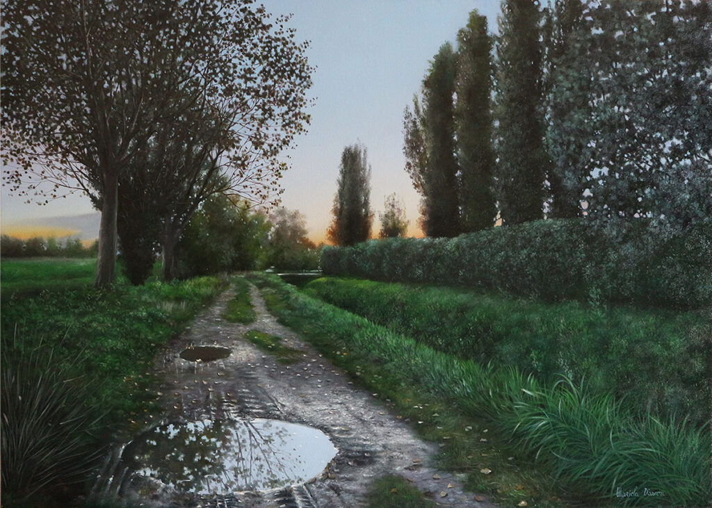 Il riflesso della pozzanghera - Olio su tela, 50 x 70